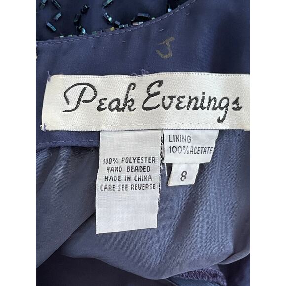 Vintage Peak Evenings Dress Womens 8 Navy Beaded Long Sheer Sleeves Maxi - Picture 8 of 13